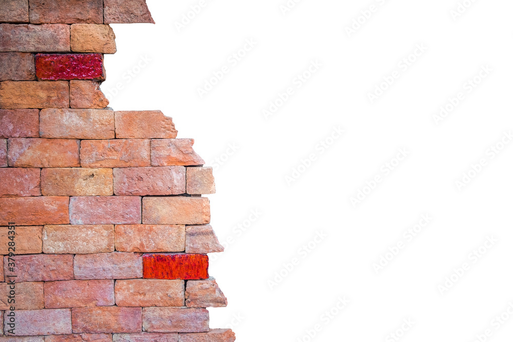 Fototapeta premium Broken into a brick wall isolated on white background. Copy space for designers with cut out.