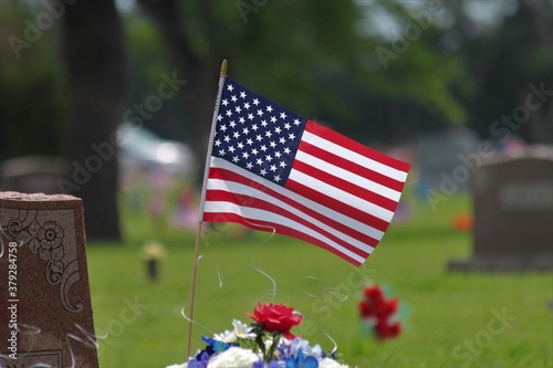 american flag on cemetery on memorial day in Hutchinson Kansas USA.