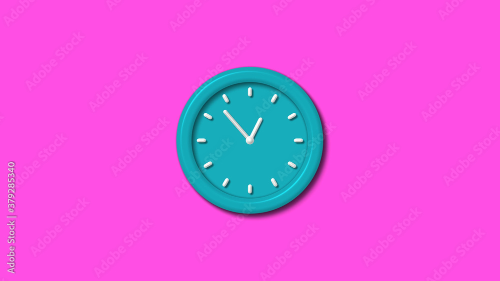 Amazing cyan color 3d wall clock isolated on pink background Amazing cyan color 3d wall clock isolated on pink background