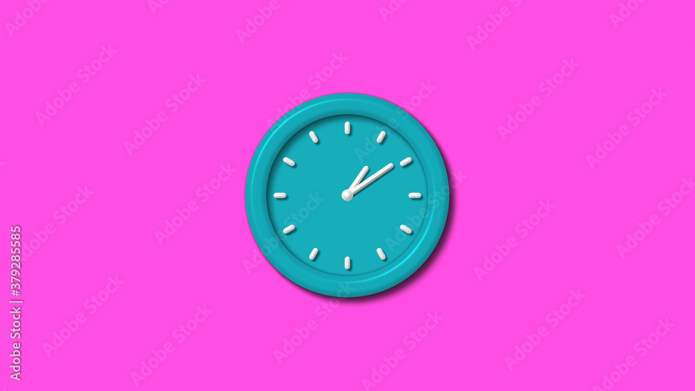 Amazing cyan color 3d wall clock isolated on pink background Amazing cyan color 3d wall clock isolated on pink background