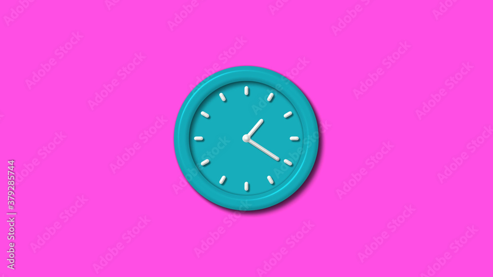 Amazing cyan color 3d wall clock isolated on pink background Amazing cyan color 3d wall clock isolated on pink background