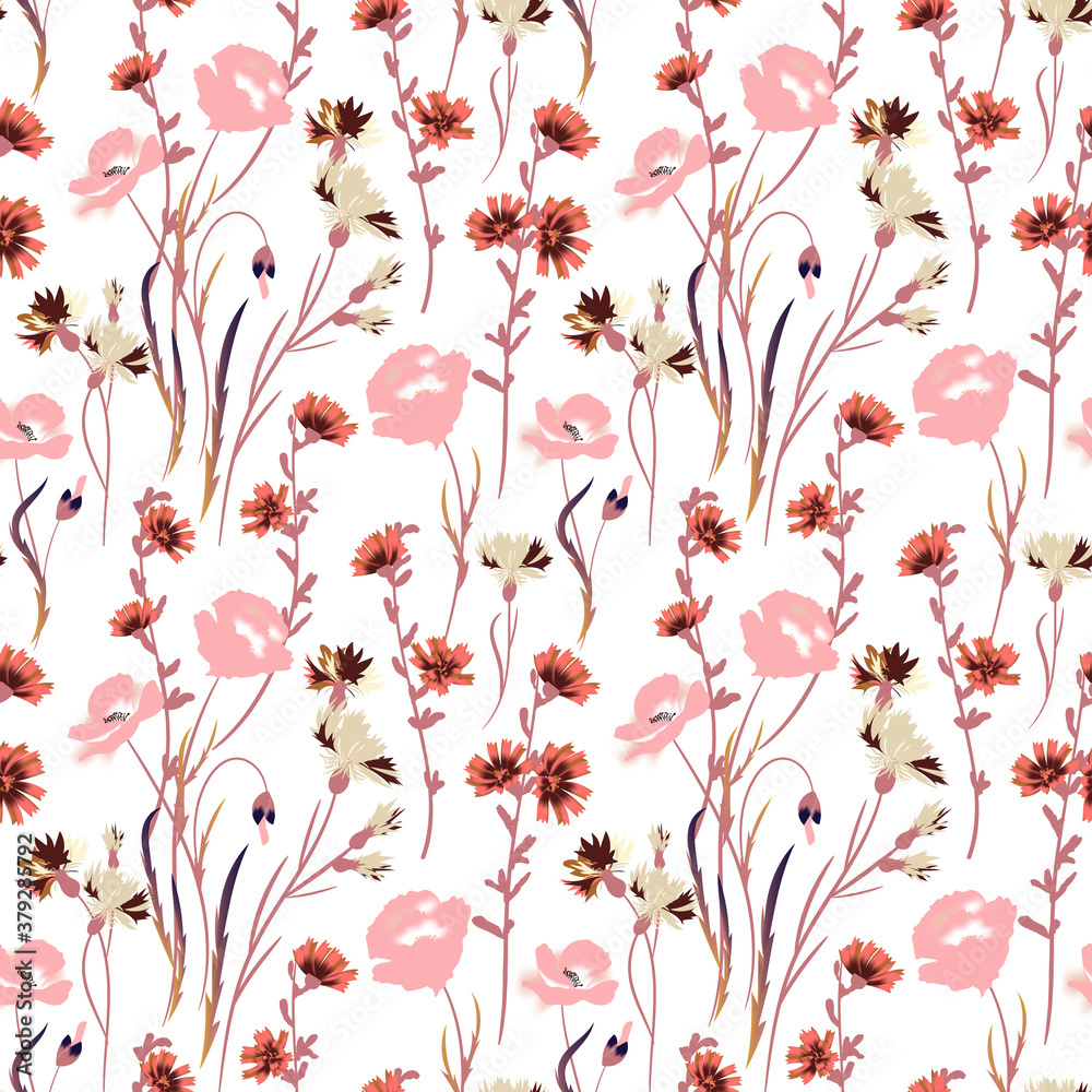 Wild flowers illustrations. Vector seamless pattern Wild flowers illustrations. Vector seamless pattern