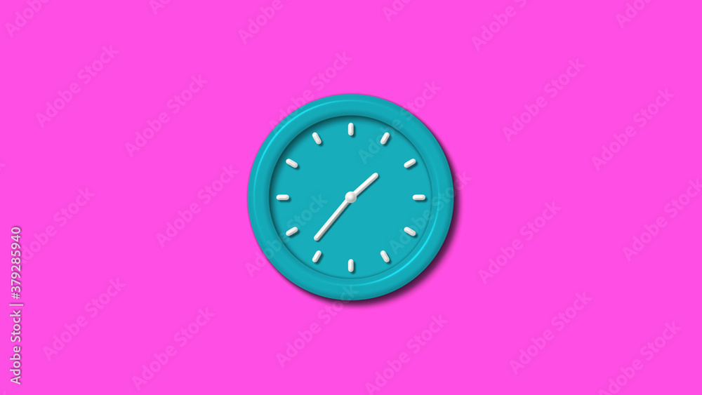 Amazing cyan color 3d wall clock isolated on pink background