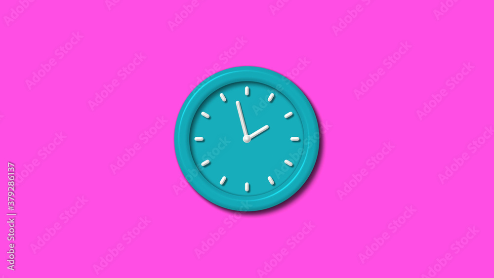 Amazing cyan color 3d wall clock isolated on pink background Amazing cyan color 3d wall clock isolated on pink background