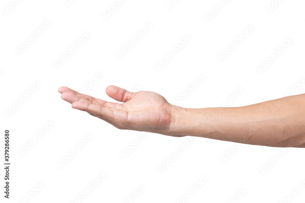 Close-up of empty man hand isolated on white background with clipping path