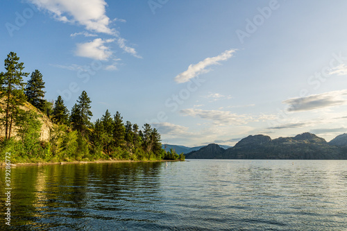 Okanagan lake view at summer time with blue sky british columbia canada