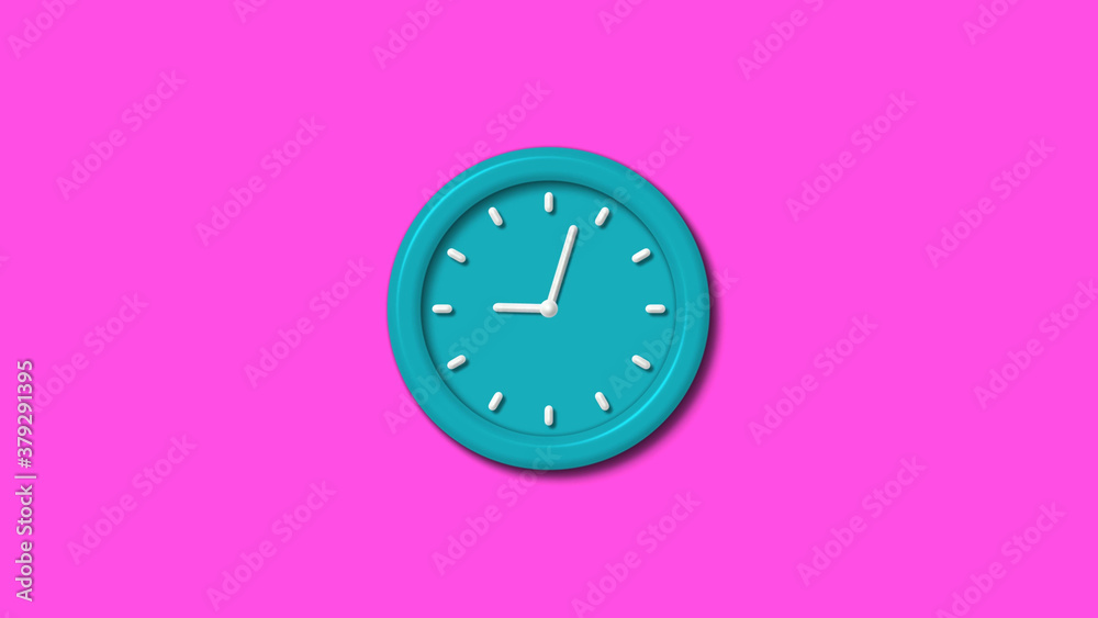 Amazing cyan color 3d wall clock isolated on pink background,clock isolated Amazing cyan color 3d wall clock isolated on pink background,clock isolated