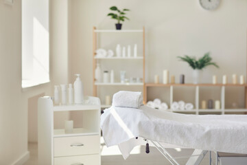 Foto auf Acrylglas Massagesalon Interior of newly opened modern massage salon with all the necessary supplies ready  © Studio Romantic