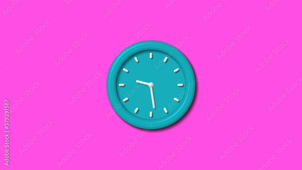 Amazing cyan color 3d wall clock isolated on pink background,clock isolated