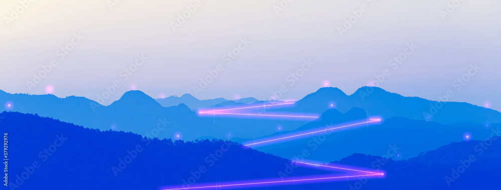 Fotografie Mountain landscape with digital line internet network connect together