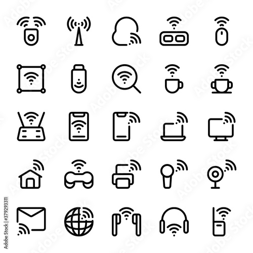 Set of wifi, wi-fi, wireless, connect, outline style icon - vector