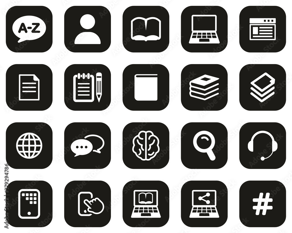 Translation Or Translator Icons White On Black Flat Design Set Big Translation Or Translator Icons White On Black Flat Design Set Big