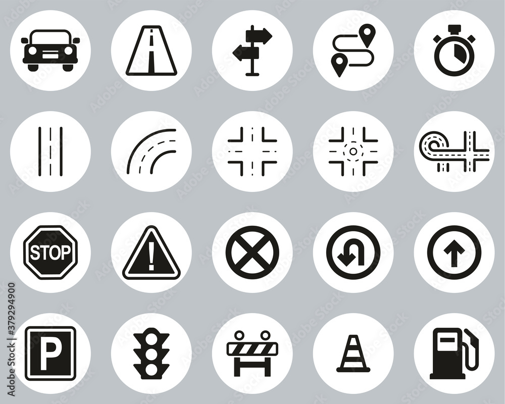 Traffic Icons Black & White Flat Design Circle Set Big Traffic Icons Black & White Flat Design Circle Set Big