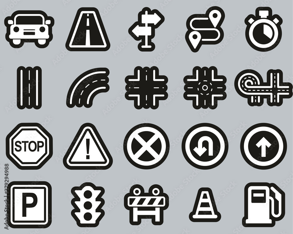 Traffic Icons White On Black Sticker Set Big Traffic Icons White On Black Sticker Set Big