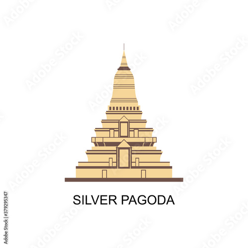 Silver Pagoda, Phnom Penh skyline, Cambodia. The official name is Wat Ubaosoth Ratanaram or Wat Preah Keo. One of the famous Cambodian Landmaarks in the world. Historical destination for vacation