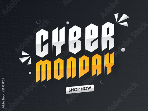 Stylish Cyber Monday Text with Triangle Elements on Black Zig Zag Pattern Background.