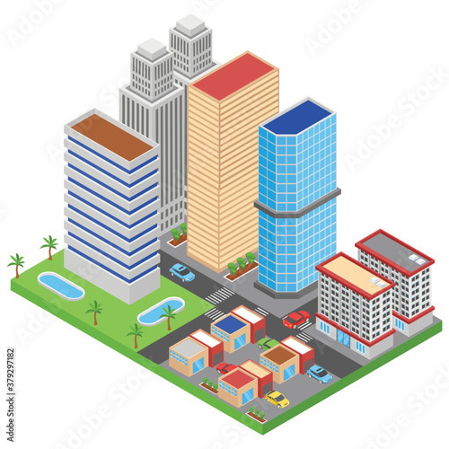  Isometric icon of city building vector 
