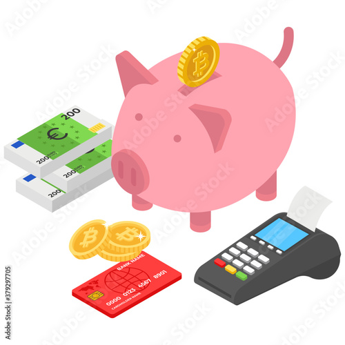 
Piggy bank vector in isometric design 
