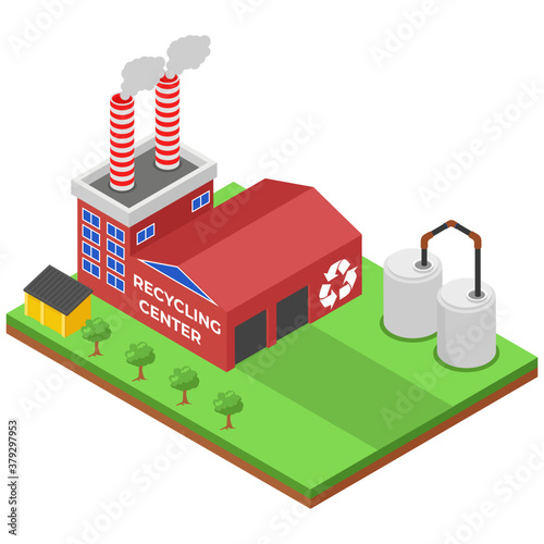 
Recycling plant building in isometric vector 
