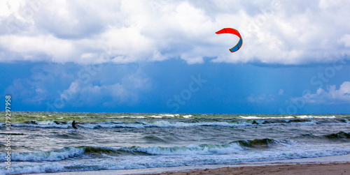 Kite surfing in the sea