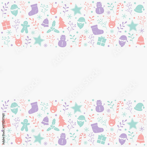 Empty Christmas card. Concept of frame with Xmas ornaments. Vector