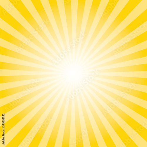 Title: Sunburst background. Cyber yellow radiate sun beam burst effect. Sunbeam light flash boom. Sunrise glow burst. Solar radiance glare, retro design illustration.