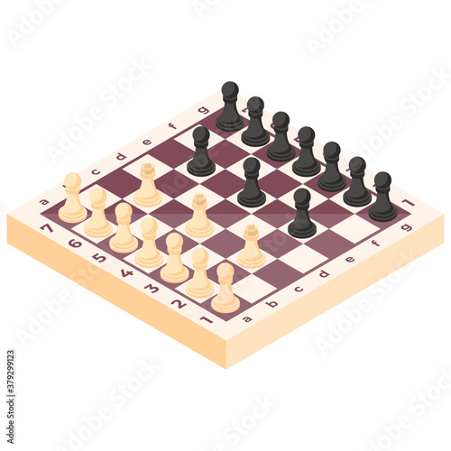 
A strategic board game, icon of chess game in isometric design
