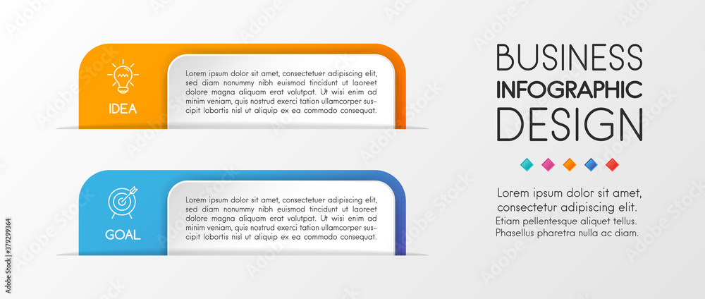 Colourful infographic template with 2 options. Vertical flowchart. Vector