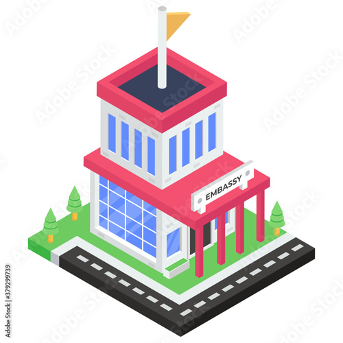 
A government building, embassy icon in isometric style 
