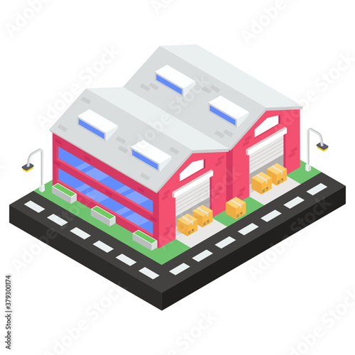 
A roofed structure for protection, shed in isometric icon
