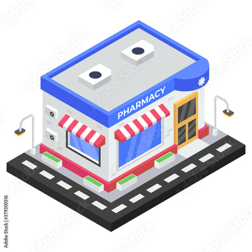 
A medicine store icon, isometric design of pharmacy
