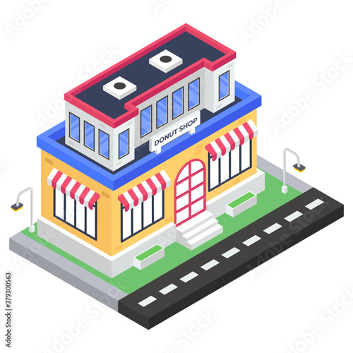  Icon of donut on building showing concept of donut store  