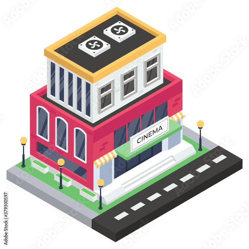 
A movie theater icon, isometric design of cinema hall 
