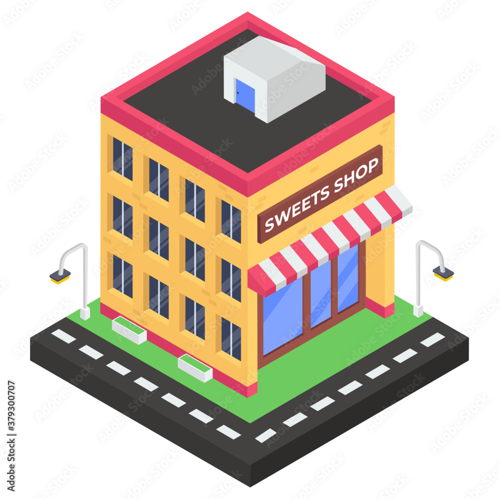 Icon of sweets shop in isometric vector design
Icon of sweets shop in isometric vector design