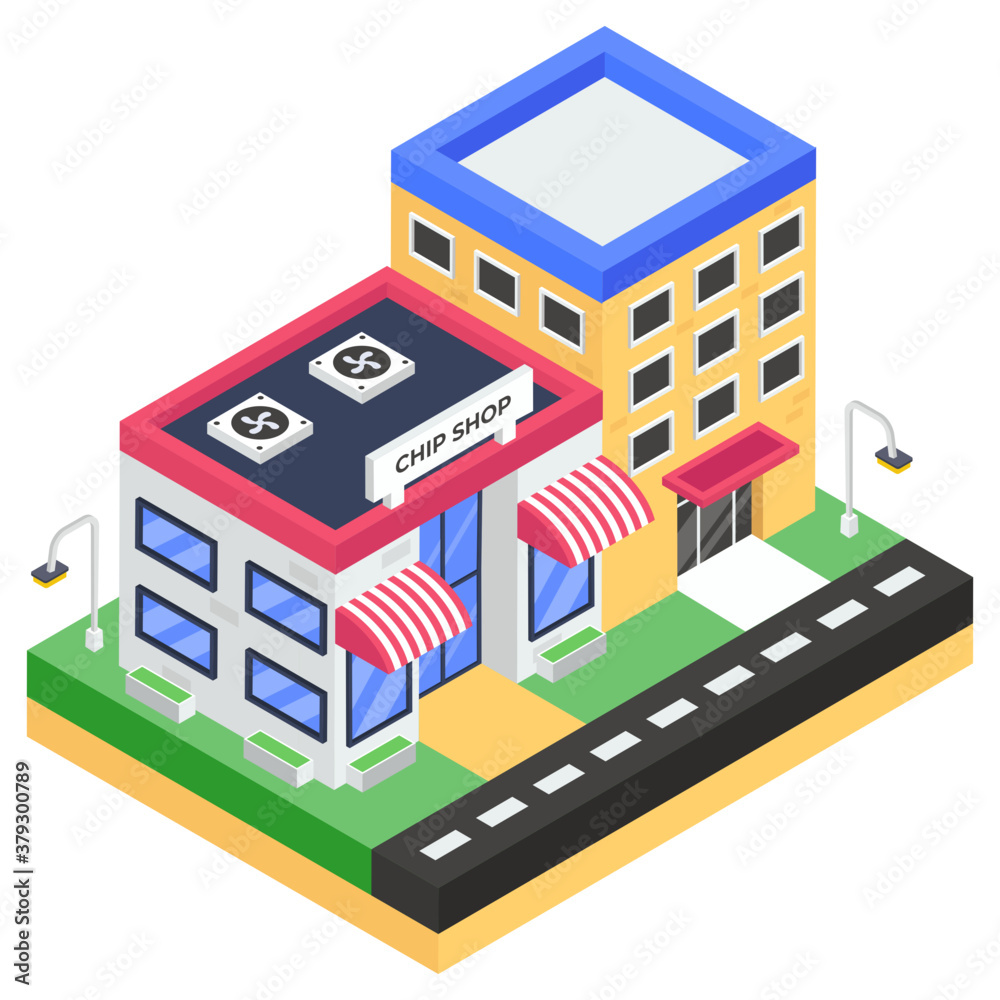 
A chips shop icon in isometric vector style 
