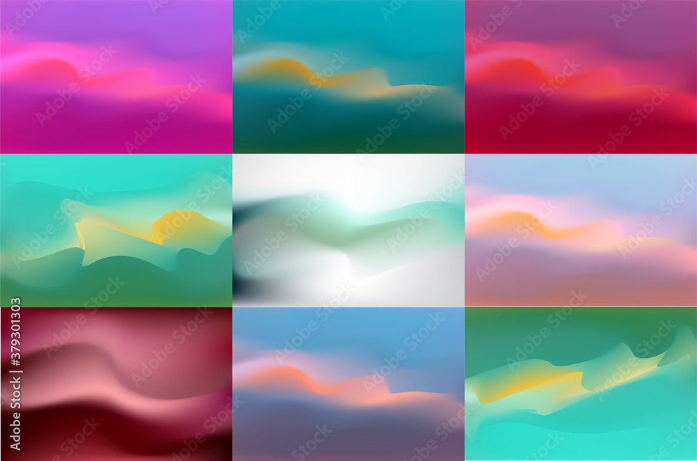 Set of soft wavy lines abstract backgrounds. Ideal for business card, banner, brochure & flyer cover design or website landing page.