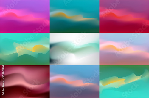 Set of soft wavy lines abstract backgrounds. Ideal for business card, banner, brochure & flyer cover design or website landing page.