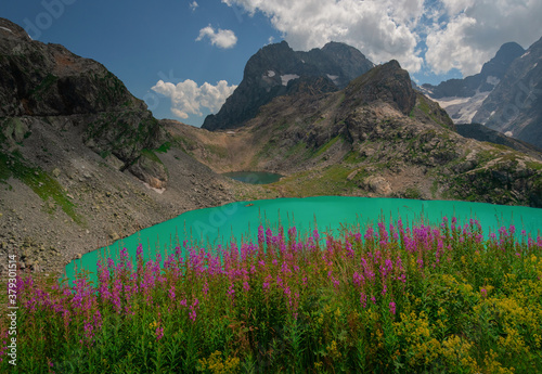 Alpine lake Klukhor on the border of Russia with Abkhazia photo