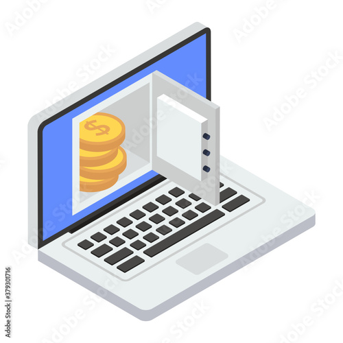 
Loacker inside a laptop, trendy vector style of savings account 
 photo