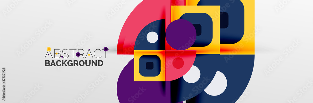 Bright color circles, abstract round shapes and triangles composition with shadow effects. Vector modern geometric design template Bright color circles, abstract round shapes and triangles composition with shadow effects. Vector modern geometric design template