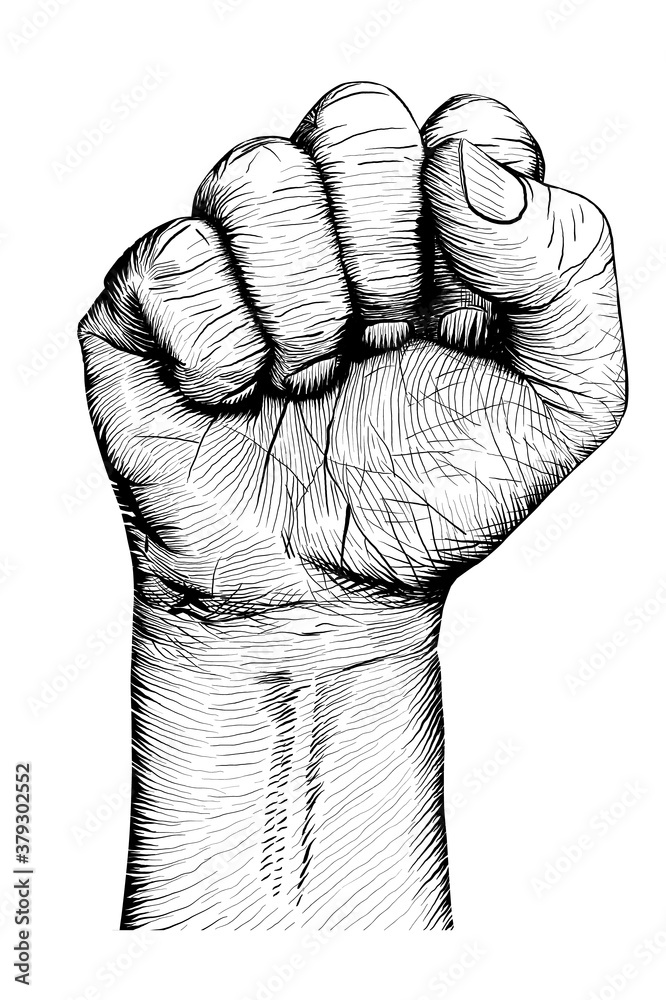 Fototapeta premium The palm is clenched into a fist. Black and white drawing.