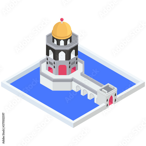 
Historic building icon in isometric design, hiran minar vector 

