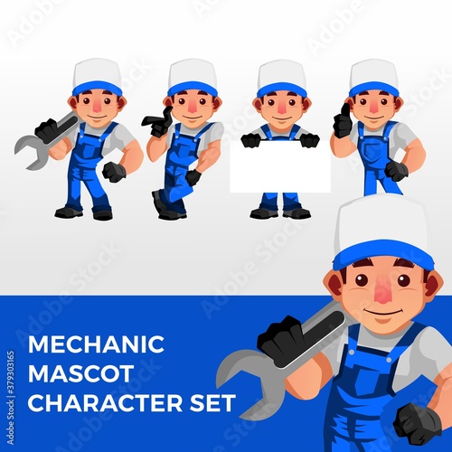mechanic mascot character set logo vector icon illustration