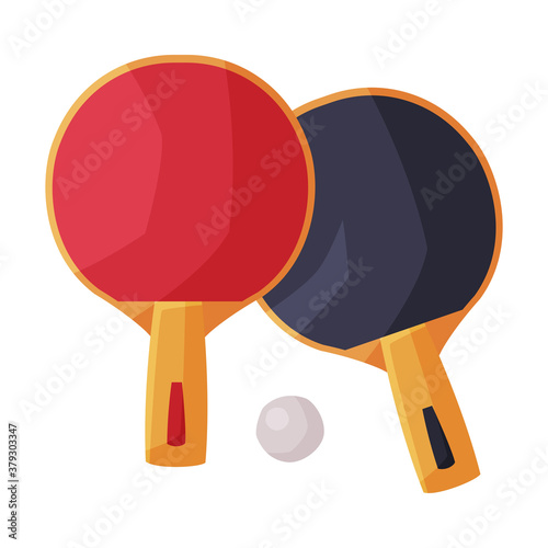 Ping Pong Rackets with Ball, Fitness and Sports Equipment Vector Illustration on White Background