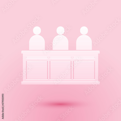 Paper cut Jurors icon isolated on pink background. Paper art style. Vector.
