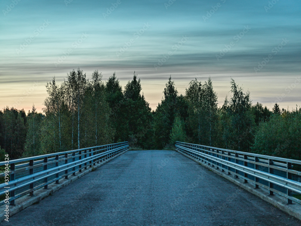 Empty bridge road leading to forest