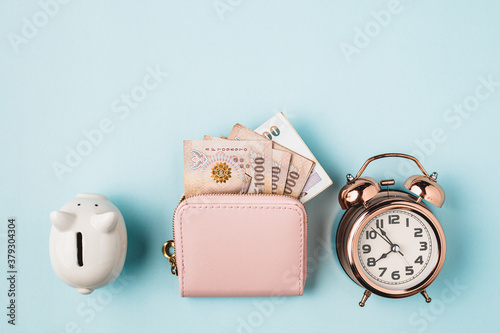 Saving piggy bank with wall...