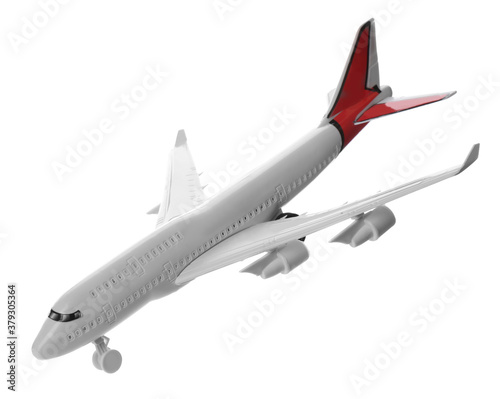 Toy airplane isolated on white. Travel concept
