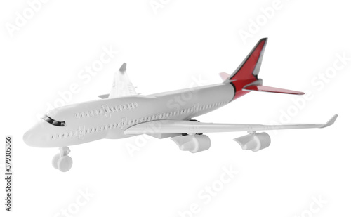 Toy airplane isolated on white. Travel concept