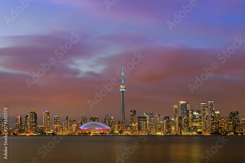 Cityscape of Toronto downtown at twilight in Ontario, Canada